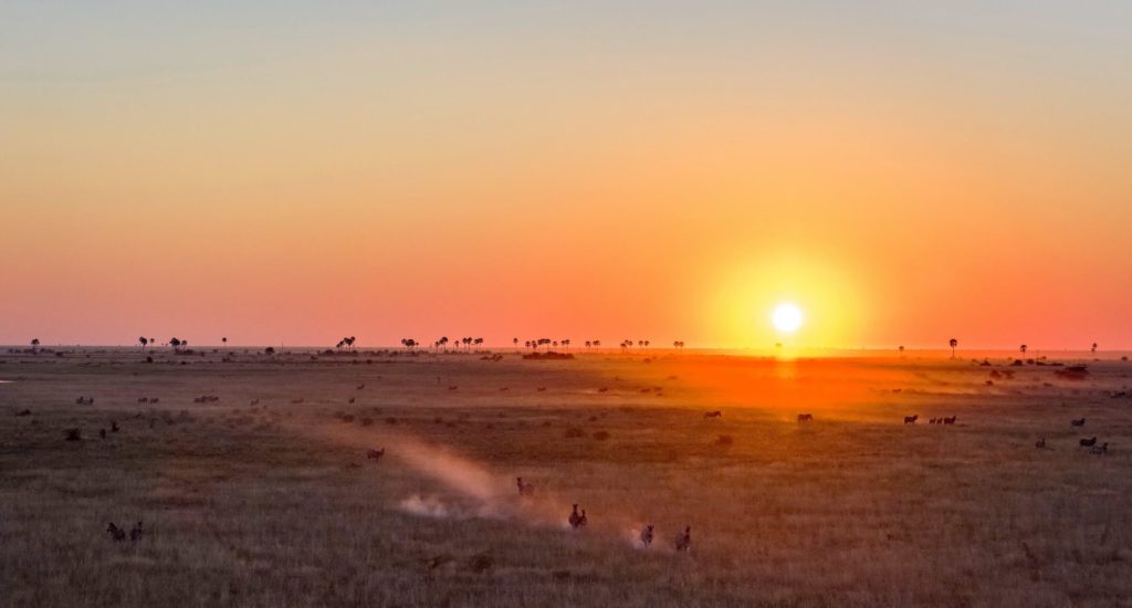 Sunset in Makgadigadi the most unique safari tour in Botswana and Africa