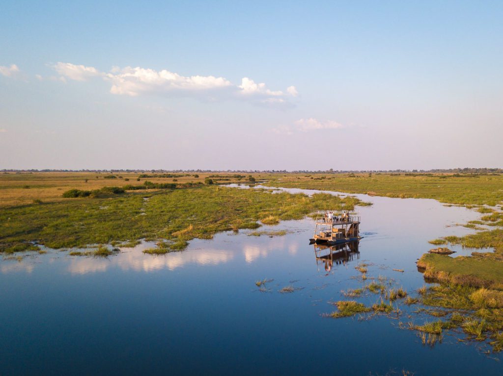 Kings Pool Boat safari in wild Linyanti, Chobe National Park Botswana