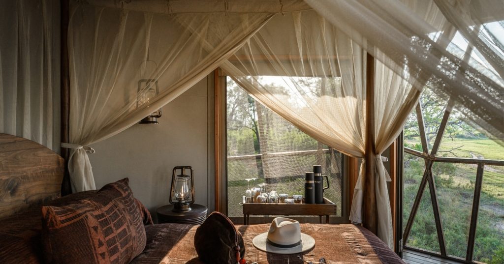 A room with a view, inside the bedroom of the treehouse at Xigera Safari Lodge, Okavango Delta, Botswana