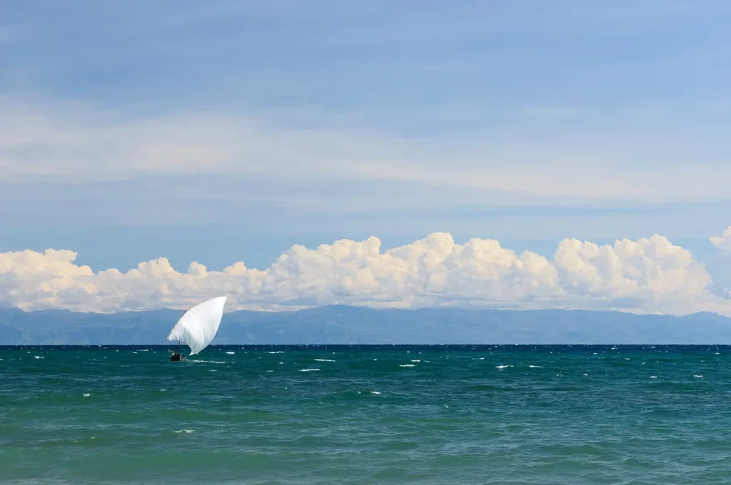 a tradioptioanl dhow on Lake Tanganyika near Mahale Mountains