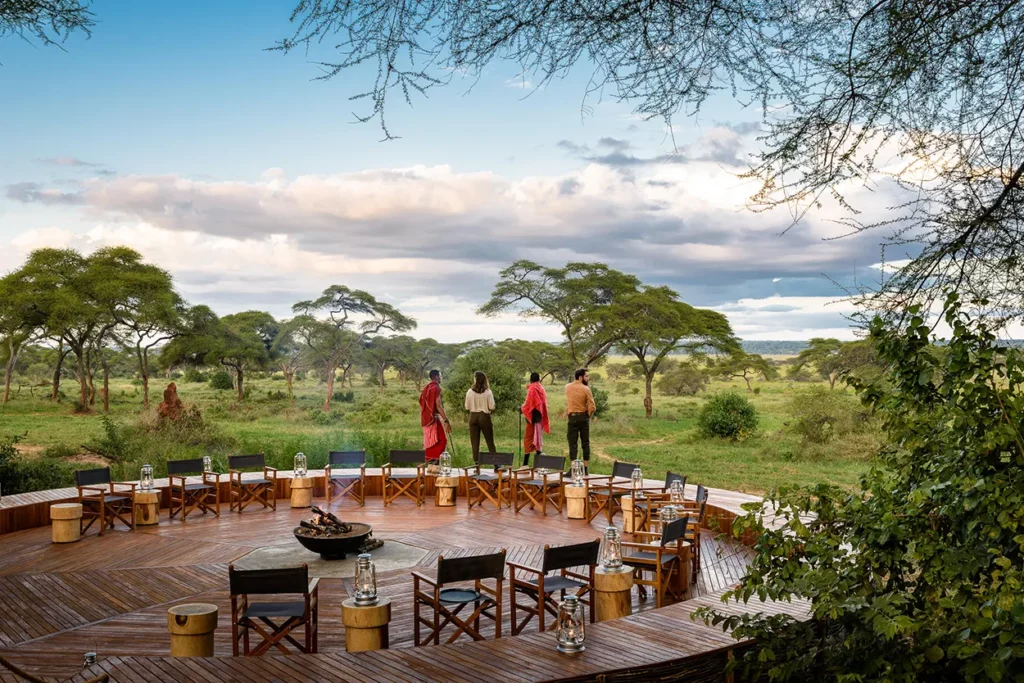 couple enjoying the view from the boma in Tarangire National Park