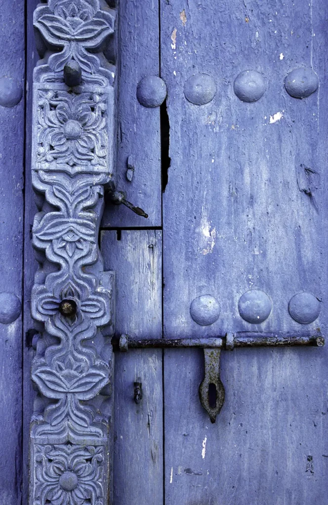 Close up of a blue door in Stone Town, Zanzibar