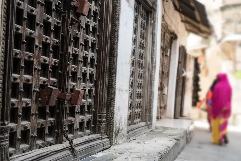 Examples of beautiful carved wooden doors in Stone Town, Zanzibar