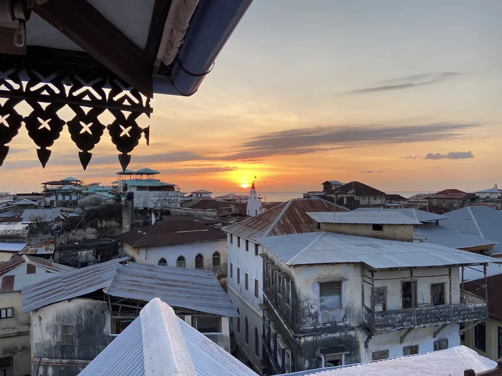 Sunset over the Stone town rooftops in Zanzibar