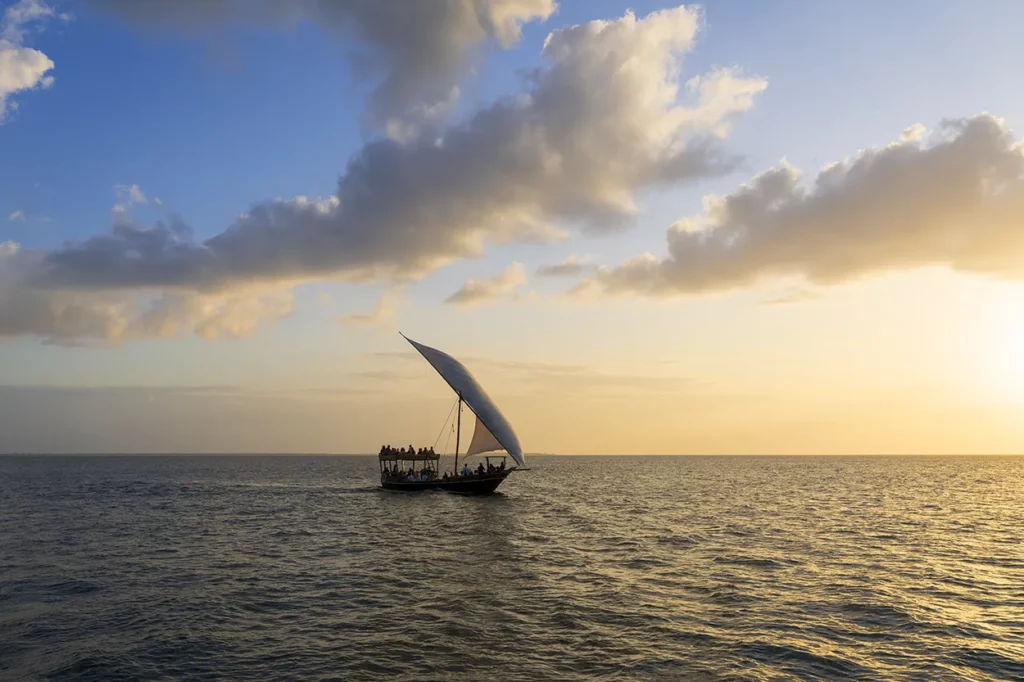 a dhow at sunset in Zanzibar