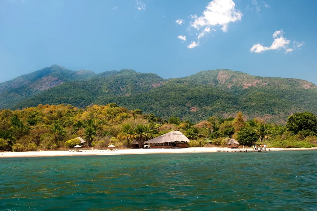 photo of lodge from the Lake at Mahale Mountains National Park