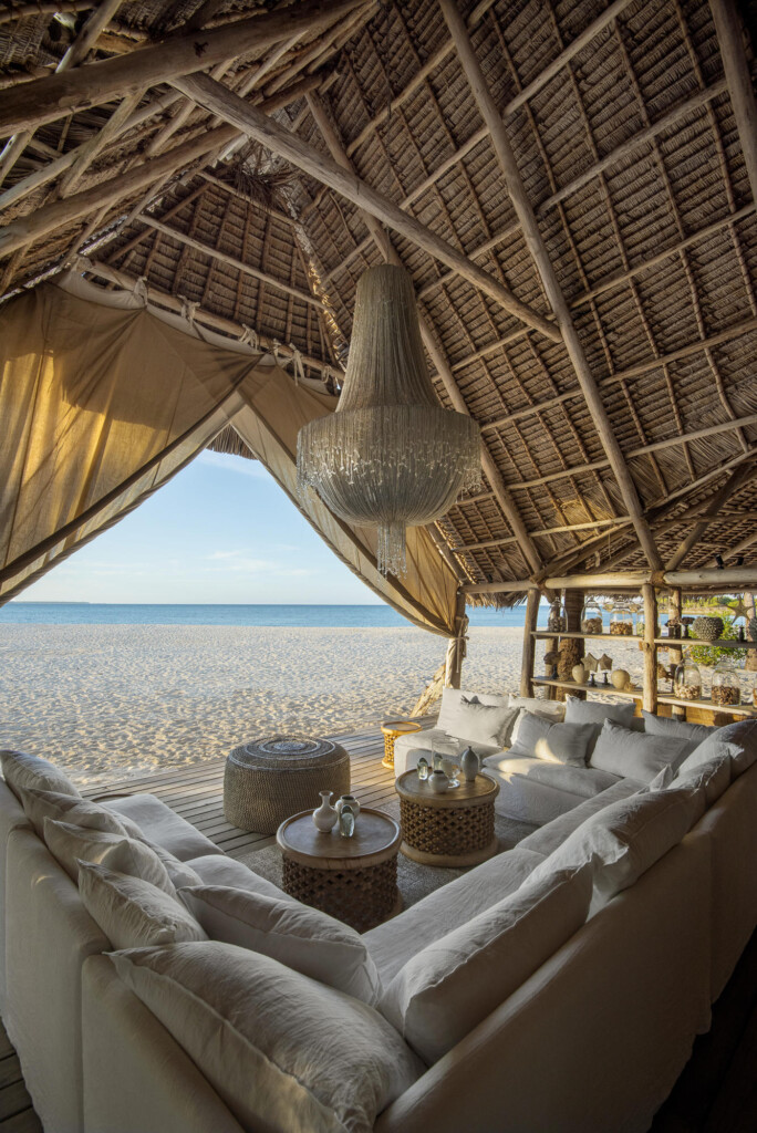 Fanjove island, view from the restaurant looking out to over the beach to the sea beyond