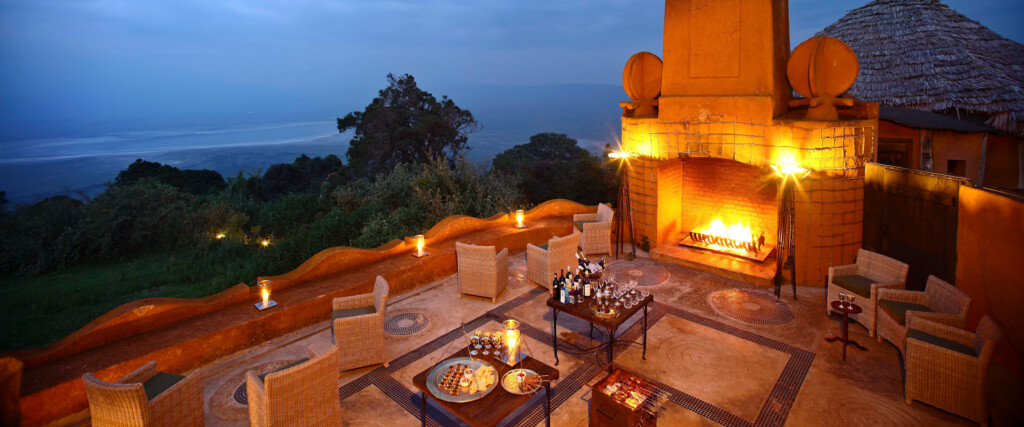 And Beyond Ngorongoro Crater Lodge, view from the patio at night