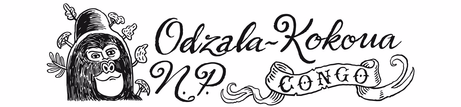 Hand-lettered Odzala-Kokoua National Park title illustration, Congo